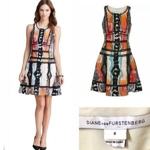 DIANE VON FURSTENBERG Margot Fit Flare Dress Oasis Orange Snake in Size 8